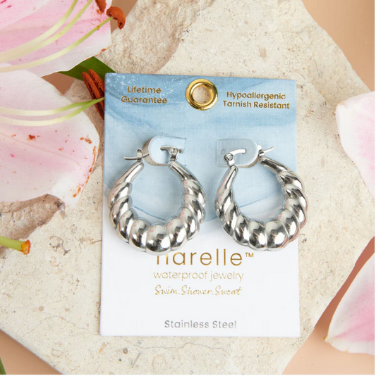Narelle Waterproof Twisted Chunky Hoop Earrings in Silver