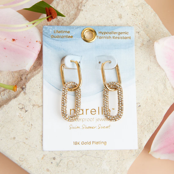 Narelle Waterproof Pave Linked Hoop Earrings in Gold
