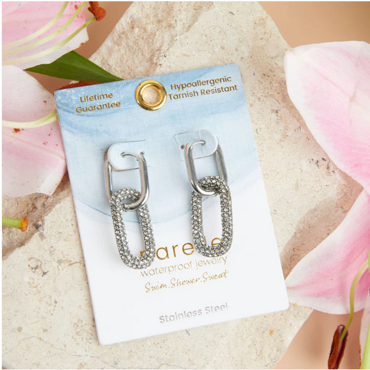 Narelle Waterproof Pave Linked Hoop Earrings in Silver