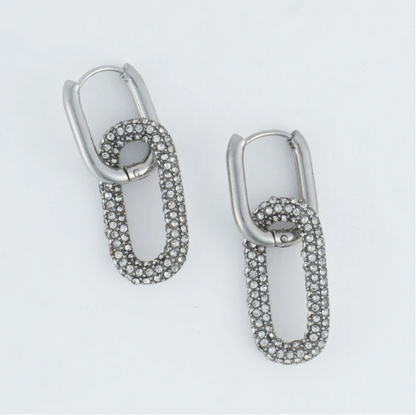 Narelle Waterproof Pave Linked Hoop Earrings in Silver