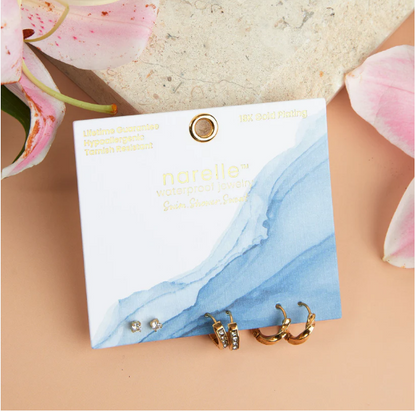Narelle Waterproof Pave Hoop Earrings Trio in Gold