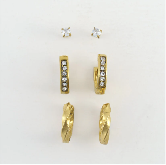 Narelle Waterproof Pave Hoop Earrings Trio in Gold
