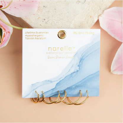 Narelle Waterproof Classic Hoop Earrings Trio in Gold