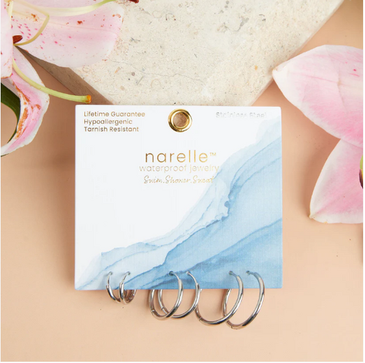 Narelle Waterproof Classic Hoop Earrings Trio in Silver