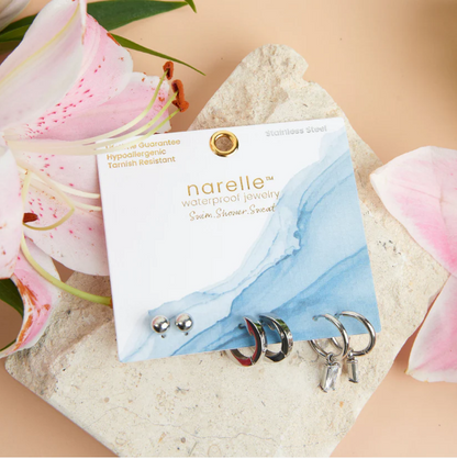 Narelle Waterproof Charm Hoop Earrings Trio in Silver