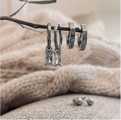 Narelle Waterproof Charm Hoop Earrings Trio in Silver