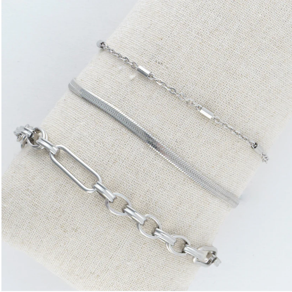 Narelle Waterproof Snake Chain Bracelet Set in Silver