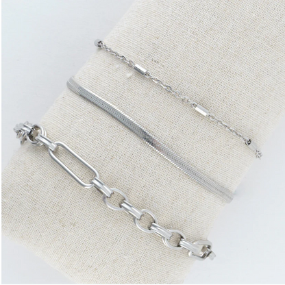 Narelle Waterproof Snake Chain Bracelet Set in Silver