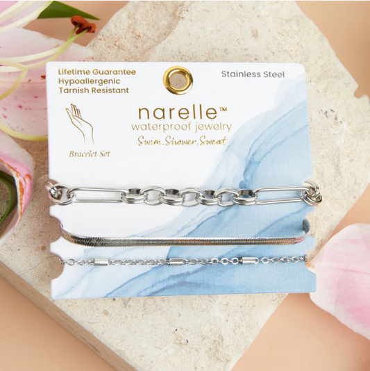 Narelle Waterproof Snake Chain Bracelet Set in Silver