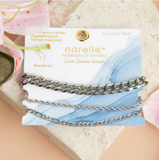 Narelle Waterproof Figaro Chain Bracelet Set in Silver