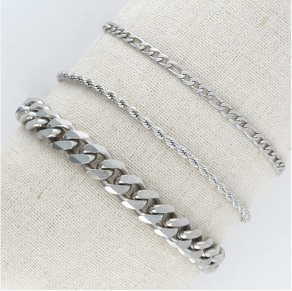 Narelle Waterproof Figaro Chain Bracelet Set in Silver