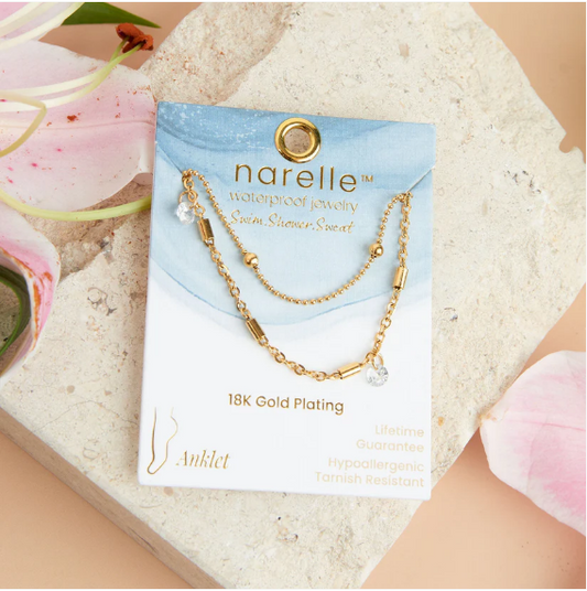 Narelle Waterproof Dainty Multi Row Anklet in Gold