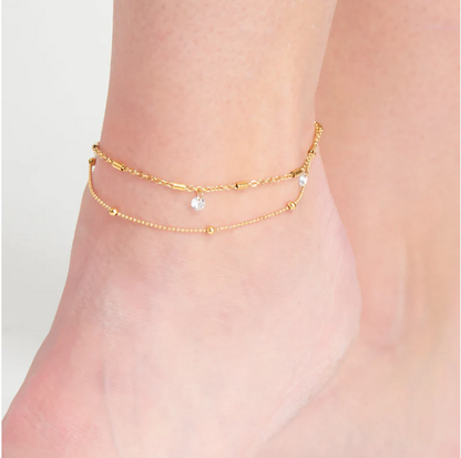 Narelle Waterproof Dainty Multi Row Anklet in Gold