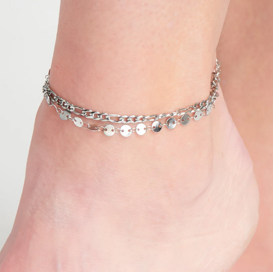 Narelle Multi Row Figaro Chain Anklet in Silver
