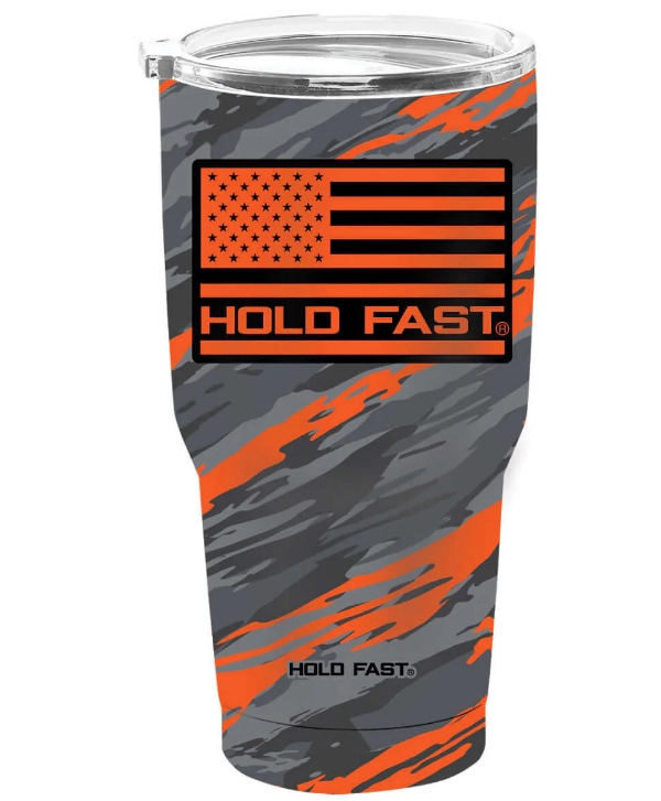 HOLD FAST 30oz Stainless Steel Tumbler in Orange Stripe Camo