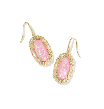 Kendra Scott Dani Figaro Frame Drop Earrings in Gold Pink Iridescent Mother of Pearl