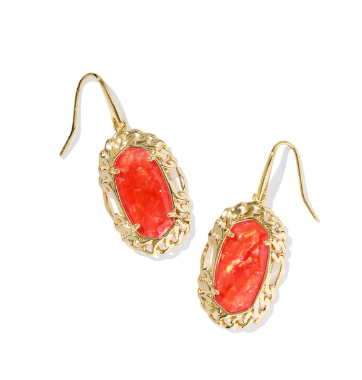 Kendra Scott Dani Figaro Frame Drop Earrings in Gold Papaya Iridescent Mother of Pearl