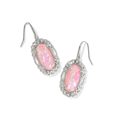 Kendra Scott Dani Figaro Frame Drop Earrings in Silver Pink Iridescent Mother of Pearl