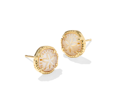 Kendra Scott Sand Dollar Stud Earrings in Gold Natural Mother of Pearl