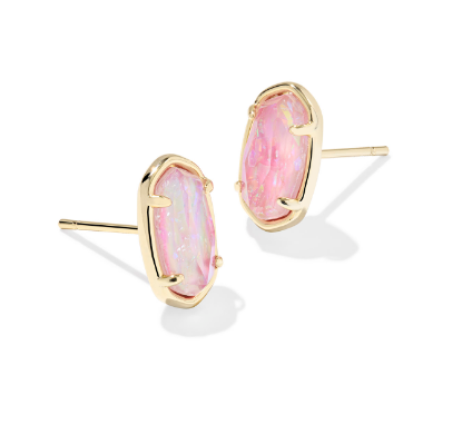 Kendra Scott Grayson Stone Stud Earrings in Gold Pink Iridescent Mother of Pearl