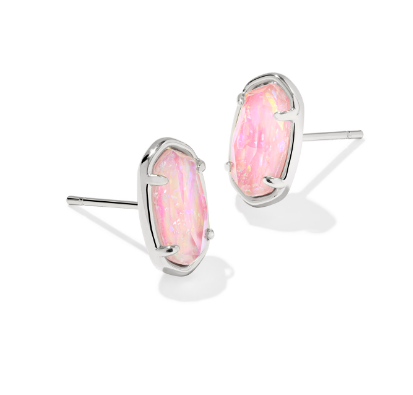 Kendra Scott Grayson Stone Stud Earrings in Silver Pink Iridescent Mother of Pearl