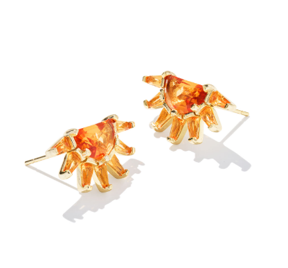 Kendra Scott Samantha Sun Stud Earrings in Gold Orange Glass