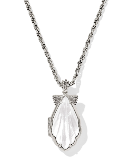 Kendra Scott Alexa Locket Short Necklace in Vintage Silver Ivory Mother of Pearl