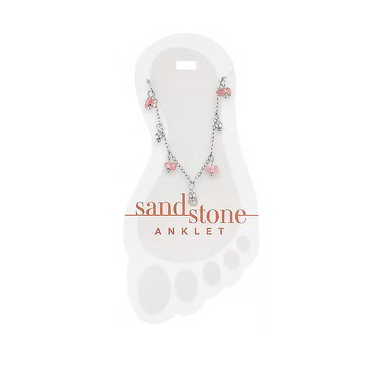 Silver Pink Natural Beaded Sand & Stone Anklet