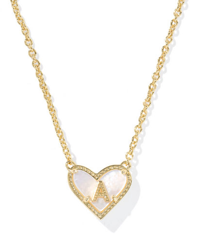 Kendra Scott Heart Letter Short Necklace in Gold Ivory Mother of Pearl