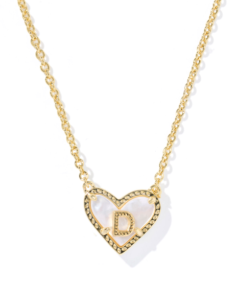 Kendra Scott Heart Letter Short Necklace in Gold Ivory Mother of Pearl