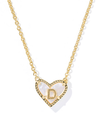 Kendra Scott Heart Letter Short Necklace in Gold Ivory Mother of Pearl
