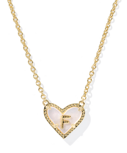 Kendra Scott Heart Letter Short Necklace in Gold Ivory Mother of Pearl