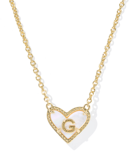 Kendra Scott Heart Letter Short Necklace in Gold Ivory Mother of Pearl