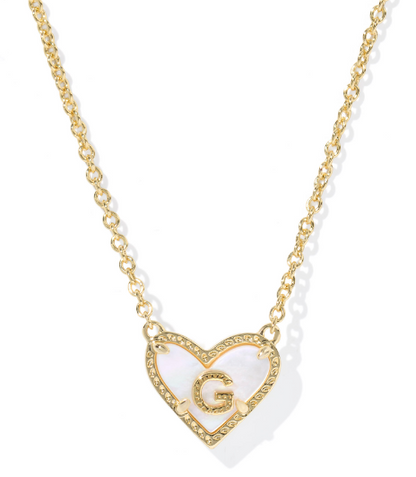 Kendra Scott Heart Letter Short Necklace in Gold Ivory Mother of Pearl