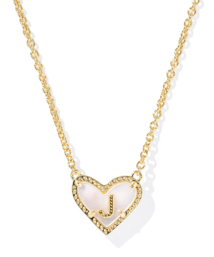 Kendra Scott Heart Letter Short Necklace in Gold Ivory Mother of Pearl