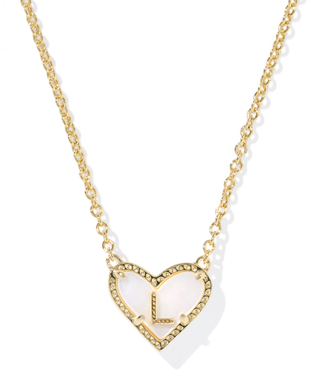 Kendra Scott Heart Letter Short Necklace in Gold Ivory Mother of Pearl