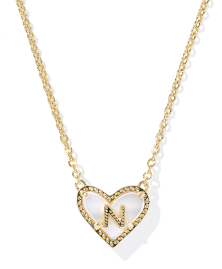 Kendra Scott Heart Letter Short Necklace in Gold Ivory Mother of Pearl