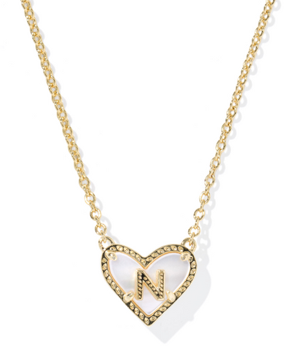 Kendra Scott Heart Letter Short Necklace in Gold Ivory Mother of Pearl