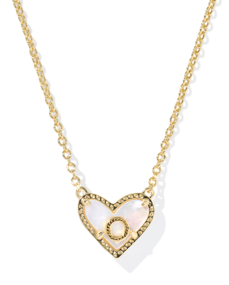 Kendra Scott Heart Letter Short Necklace in Gold Ivory Mother of Pearl