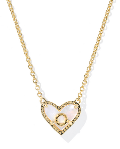 Kendra Scott Heart Letter Short Necklace in Gold Ivory Mother of Pearl