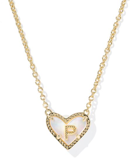 Kendra Scott Heart Letter Short Necklace in Gold Ivory Mother of Pearl