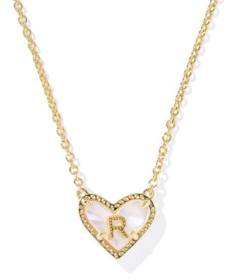 Kendra Scott Heart Letter Short Necklace in Gold Ivory Mother of Pearl