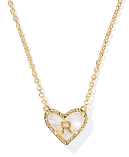 Kendra Scott Heart Letter Short Necklace in Gold Ivory Mother of Pearl