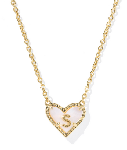 Kendra Scott Heart Letter Short Necklace in Gold Ivory Mother of Pearl