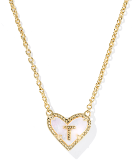 Kendra Scott Heart Letter Short Necklace in Gold Ivory Mother of Pearl
