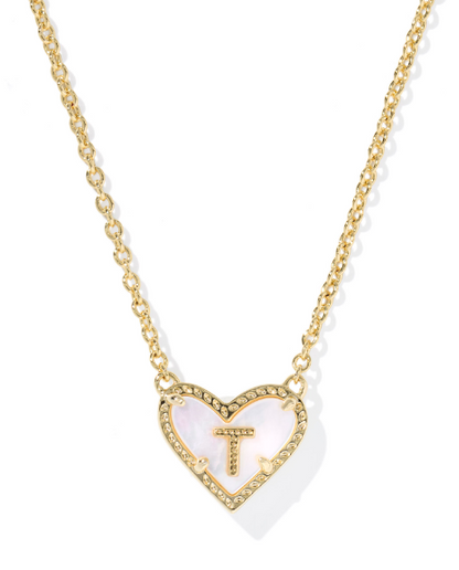 Kendra Scott Heart Letter Short Necklace in Gold Ivory Mother of Pearl