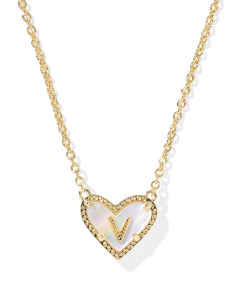 Kendra Scott Heart Letter Short Necklace in Gold Ivory Mother of Pearl