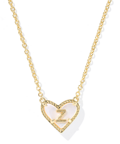 Kendra Scott Heart Letter Short Necklace in Gold Ivory Mother of Pearl