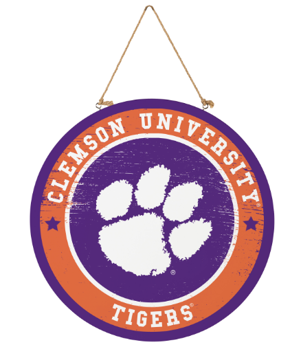 Clemson University Round Door Decor with Hanging Rope