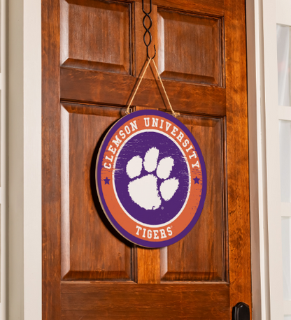 Clemson University Round Door Decor with Hanging Rope